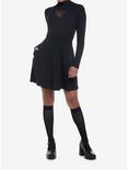 Black Heart Cutout Mock Neck Long-Sleeve Dress Plus Size, BLACK, alternate