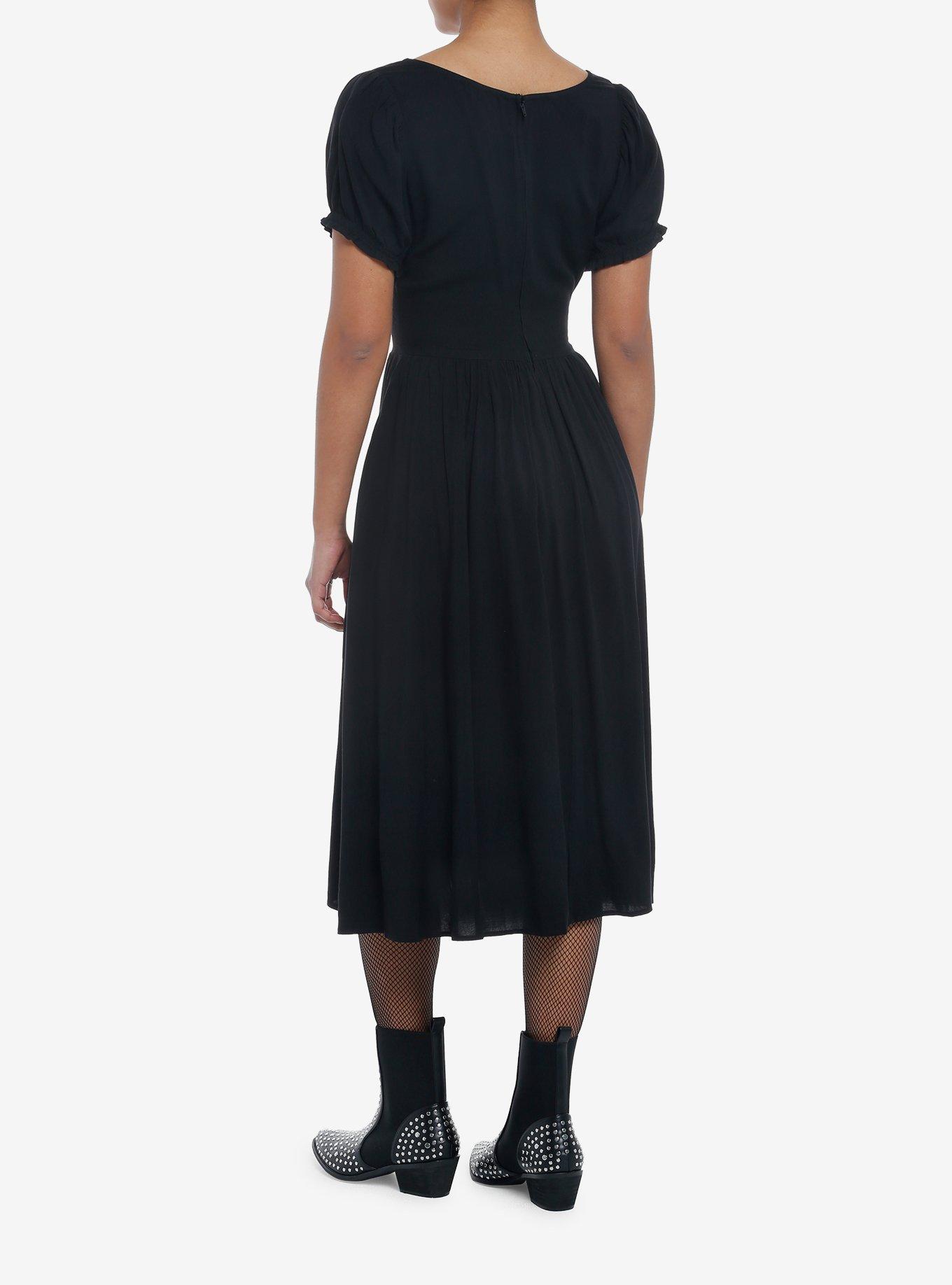 Black Puff Sleeve Corset Midi Dress, BLACK, alternate