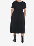 Black Puff Sleeve Corset Midi Dress Plus Size, BLACK, alternate