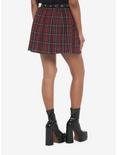 Dark Red Plaid Pleated Skirt With Grommet Belt, PLAID-MAROON, alternate