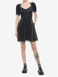 Black Crushed Velvet & Lace Mini Dress, BLACK, alternate