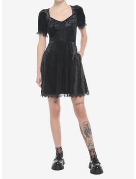 Black Crushed Velvet & Lace Mini Dress, , hi-res