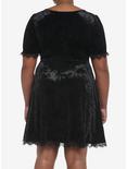 Black Crushed Velvet & Lace Mini Dress Plus Size, BLACK, alternate