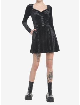 Black Crushed Velvet Hood-And-Eye Mini Dress, , hi-res