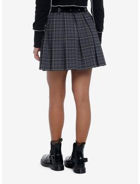 Grey Plaid Pleated Skirt With Grommet Belt, , hi-res