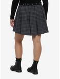 Grey Plaid Pleated Skirt With Grommet Belt Plus Size, PLAID - GREY, alternate