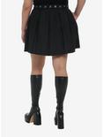 Black Front Chain & Grommet Belt Pleated Skirt Plus Size, BLACK, alternate
