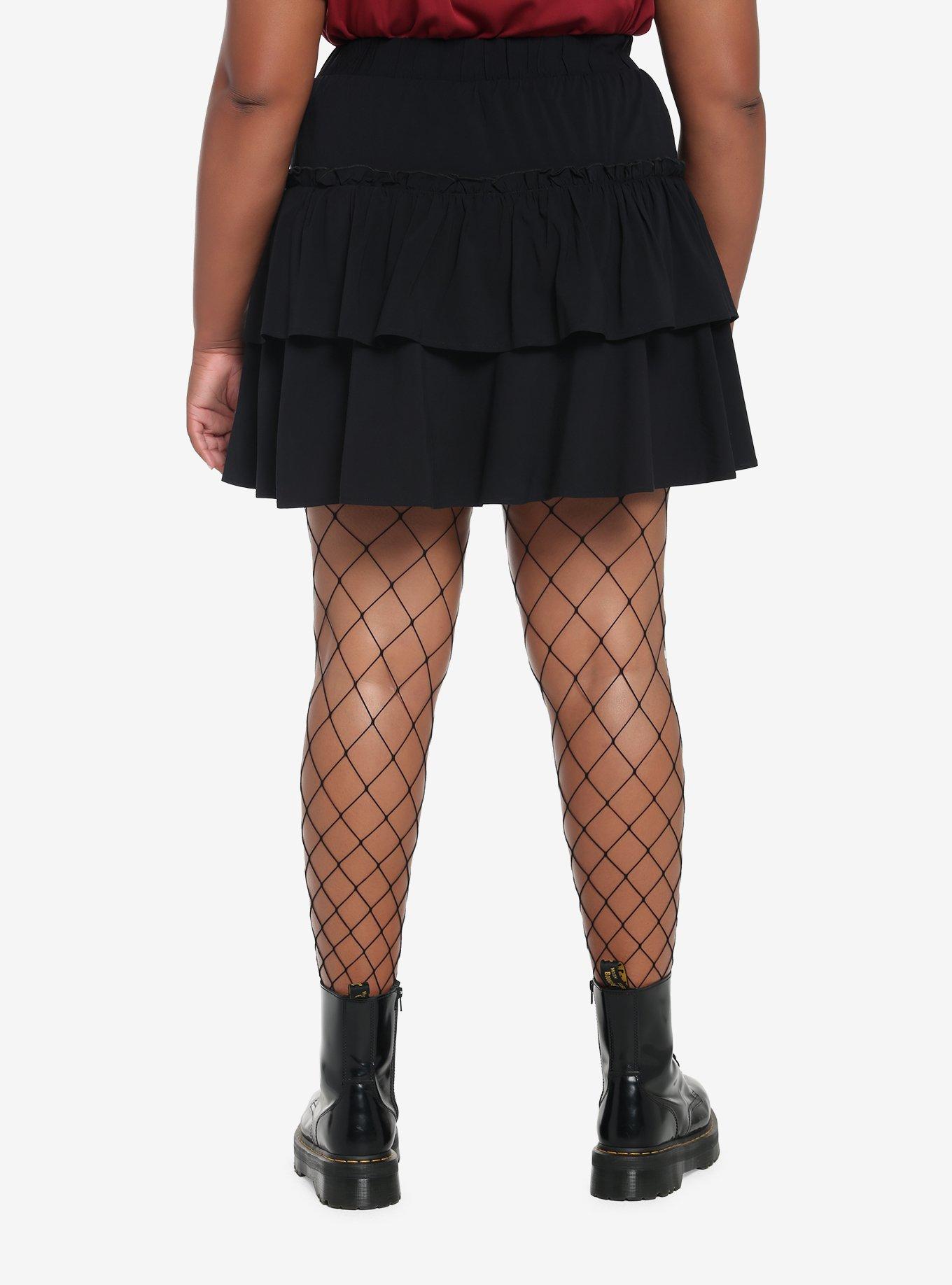 Black Ruffles Tiered Mini Skirt Plus Size, BLACK, alternate