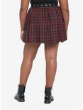 Dark Red Plaid Pleated Skirt With Grommet Belt Plus Size, PLAID-MAROON, alternate