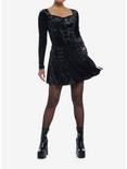Crushed Black Velvet Lace-Up Skater Skirt, BLACK, alternate