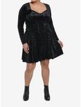 Crushed Black Velvet Lace-Up Skater Skirt Plus Size, BLACK, alternate