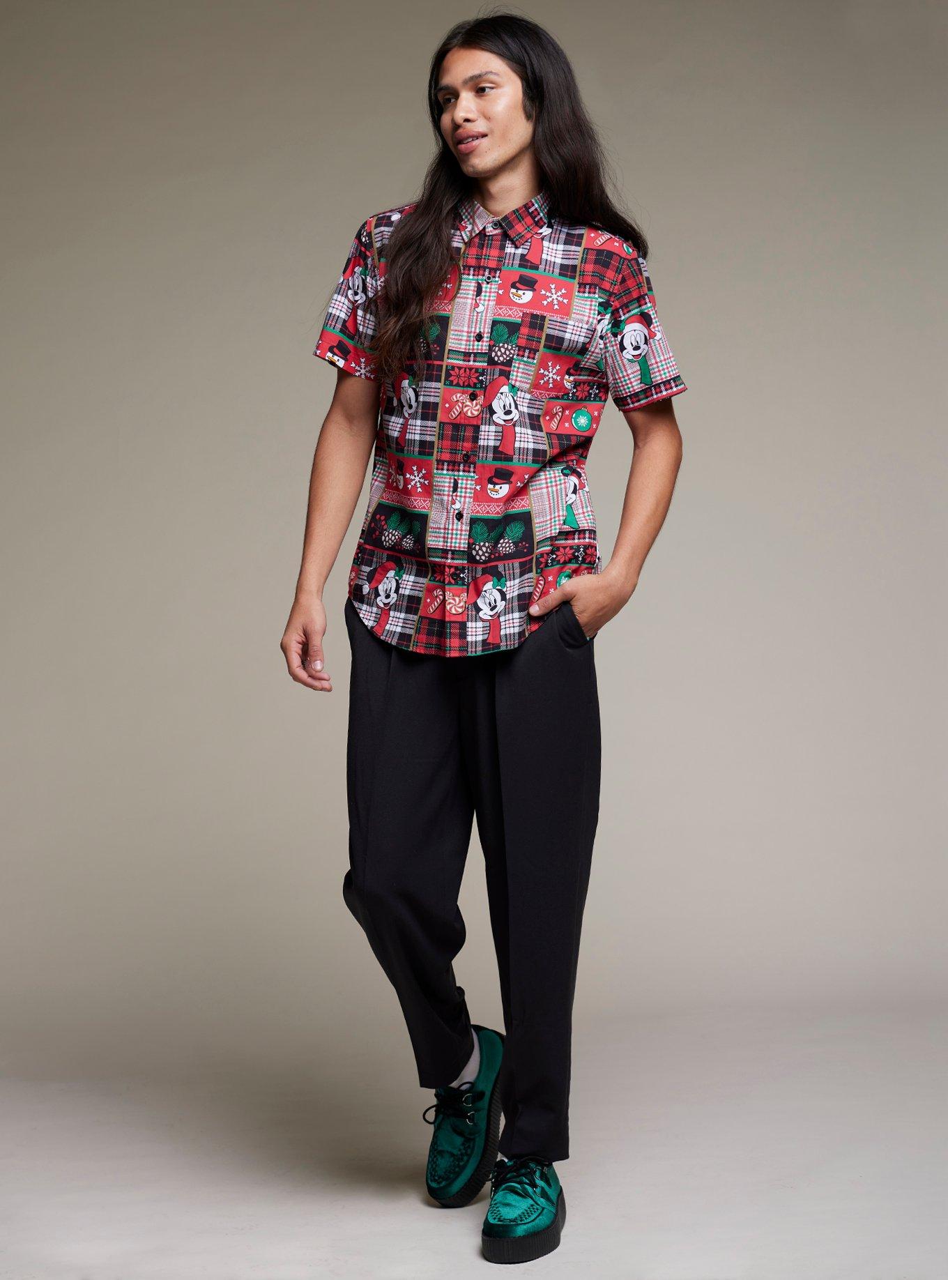 Our Universe Disney Holiday Gift Wrap Patchwork Woven Button-Up, MULTI, alternate