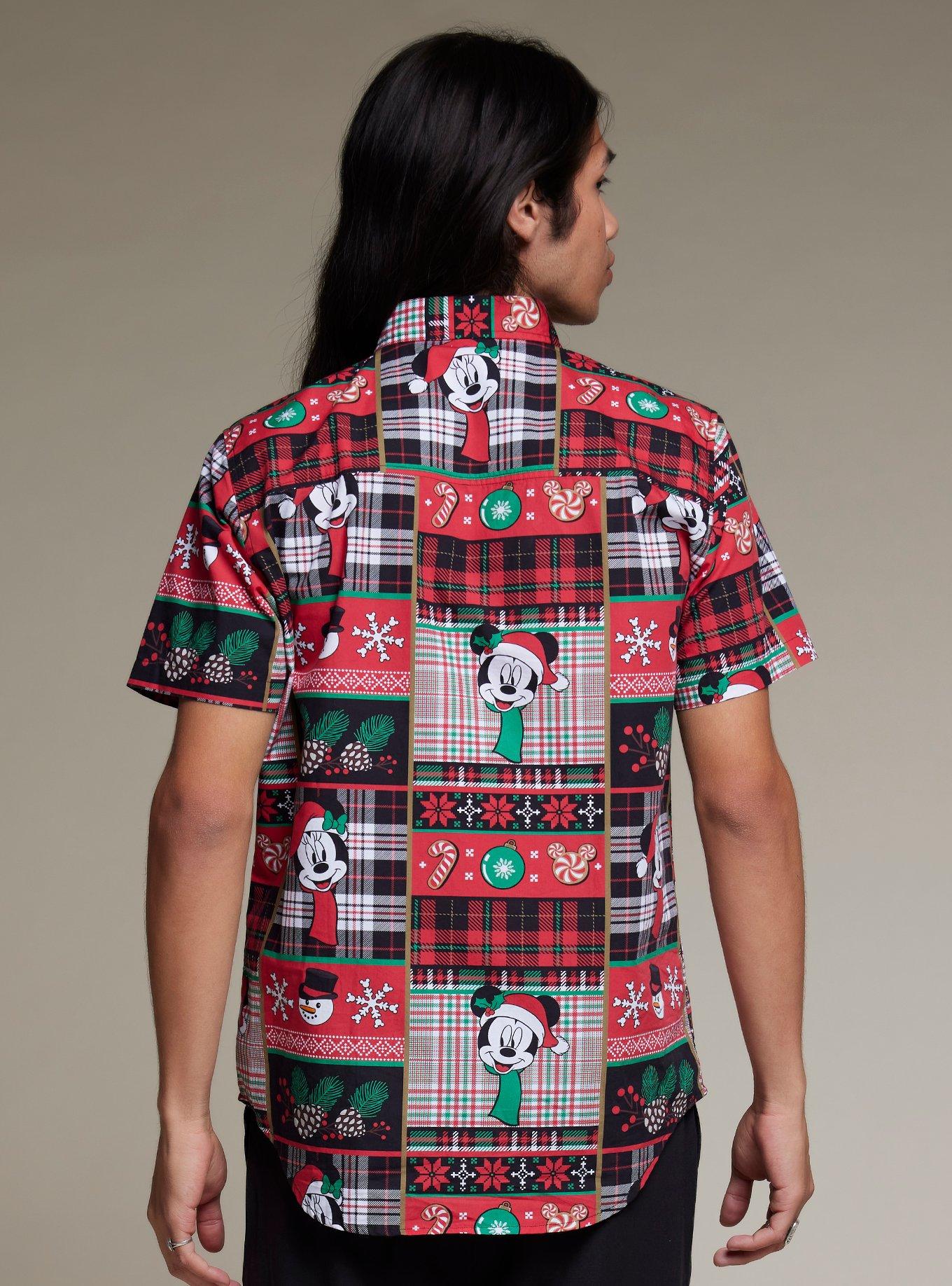 Our Universe Disney Holiday Gift Wrap Patchwork Woven Button-Up, MULTI, alternate