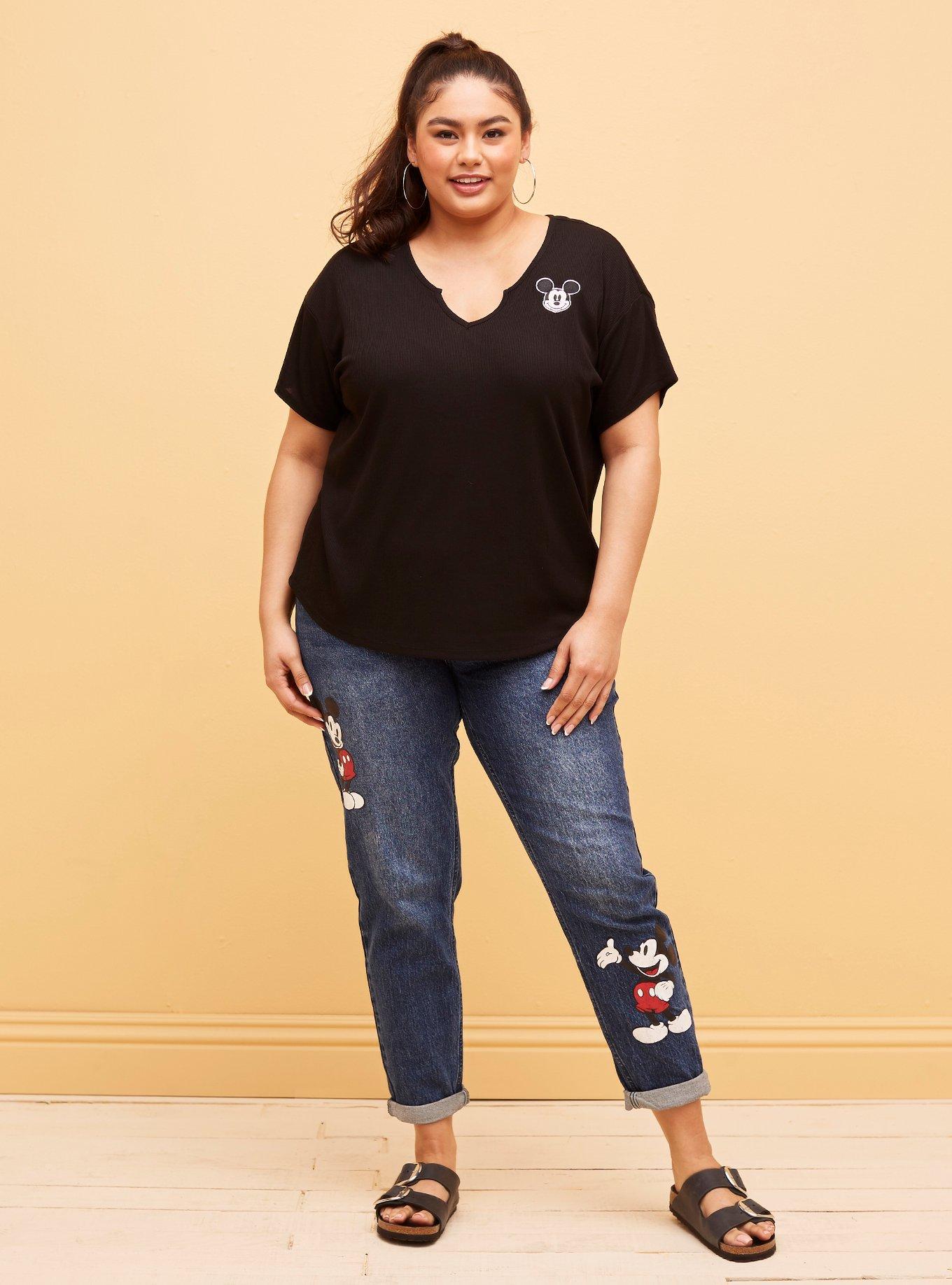 Her Universe Disney Mickey Mouse Ribbed V-Neck Top Plus Size, BLACK, alternate