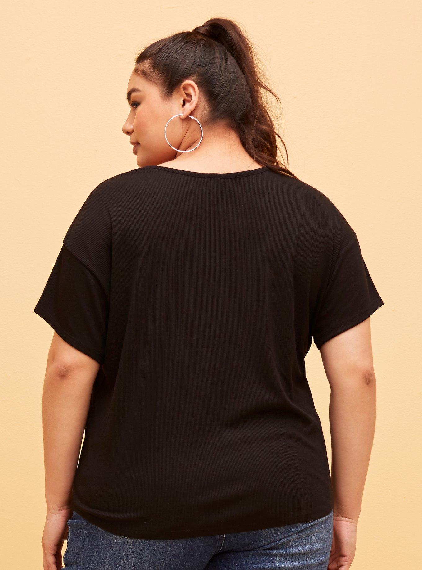 Her Universe Disney Mickey Mouse Ribbed V-Neck Top Plus Size, BLACK, alternate