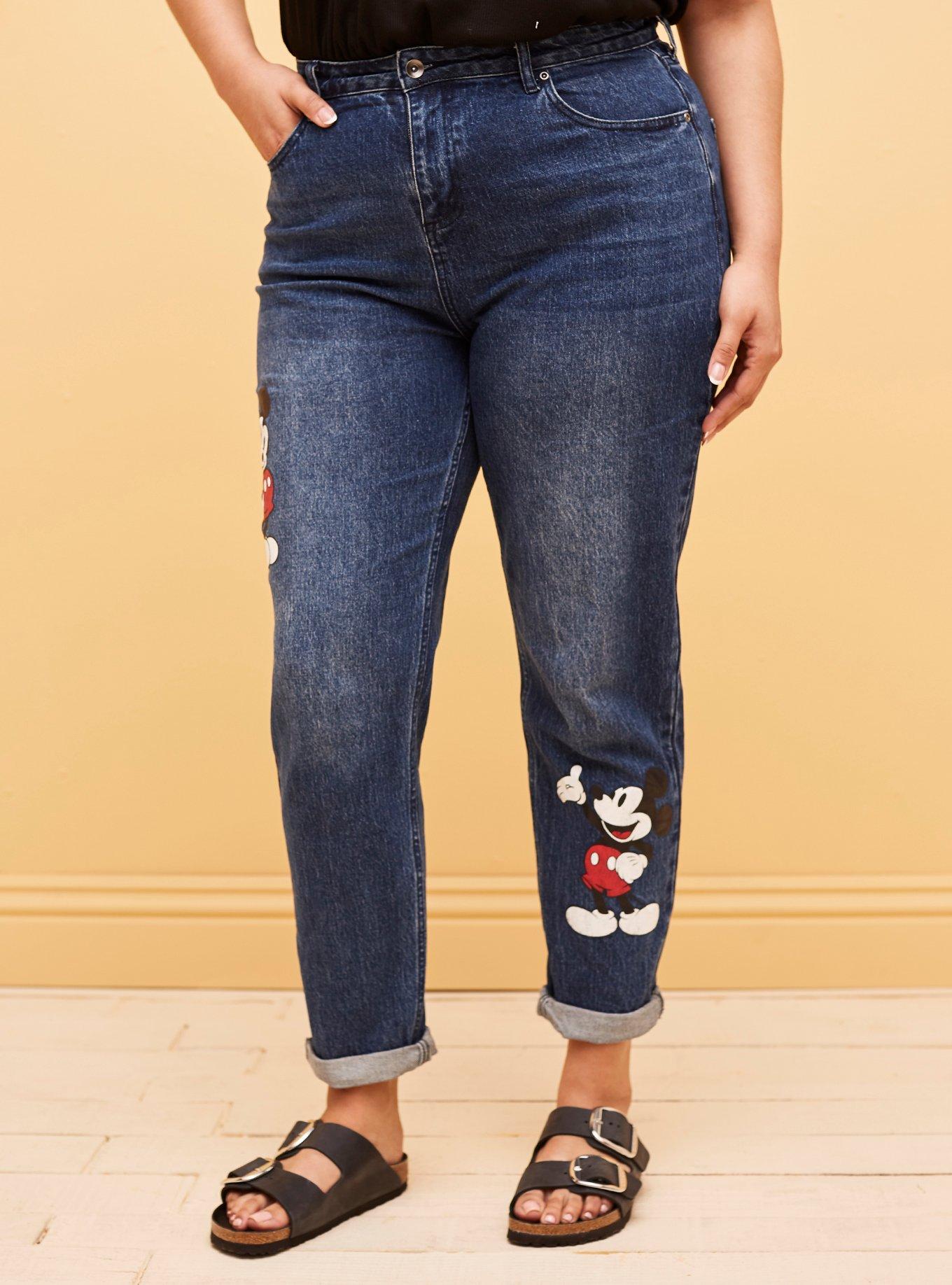 Her Universe Disney Mickey Mouse Dark Wash Mom Jeans Plus Size, DARK DENIM, alternate