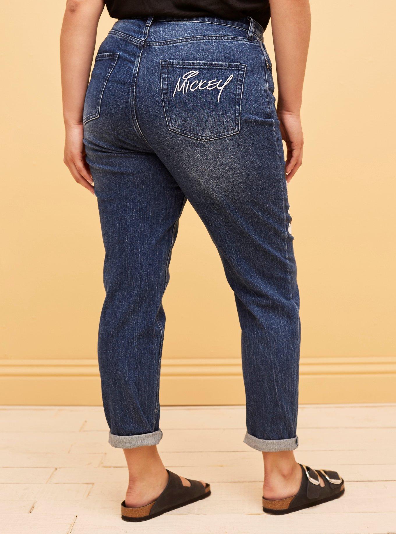Her Universe Disney Mickey Mouse Dark Wash Mom Jeans Plus Size, DARK DENIM, alternate