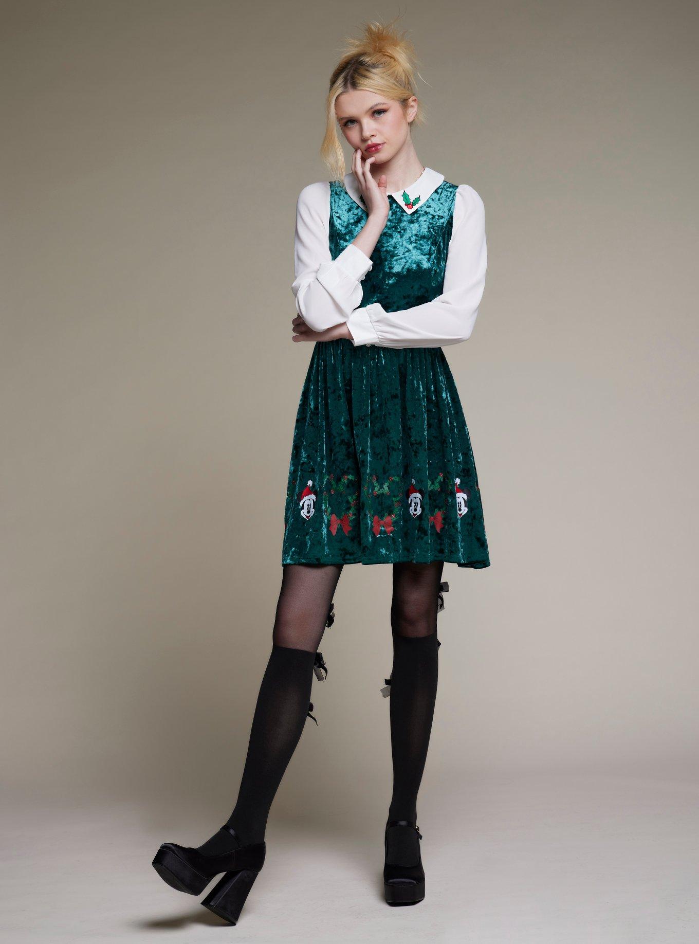 Her Universe Disney Holiday Velvet Long-Sleeve Dress, DARK GREEN, alternate