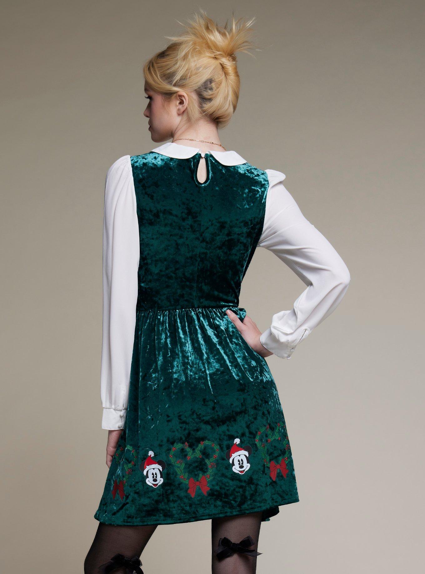 Her Universe Disney Holiday Velvet Long-Sleeve Dress, DARK GREEN, alternate