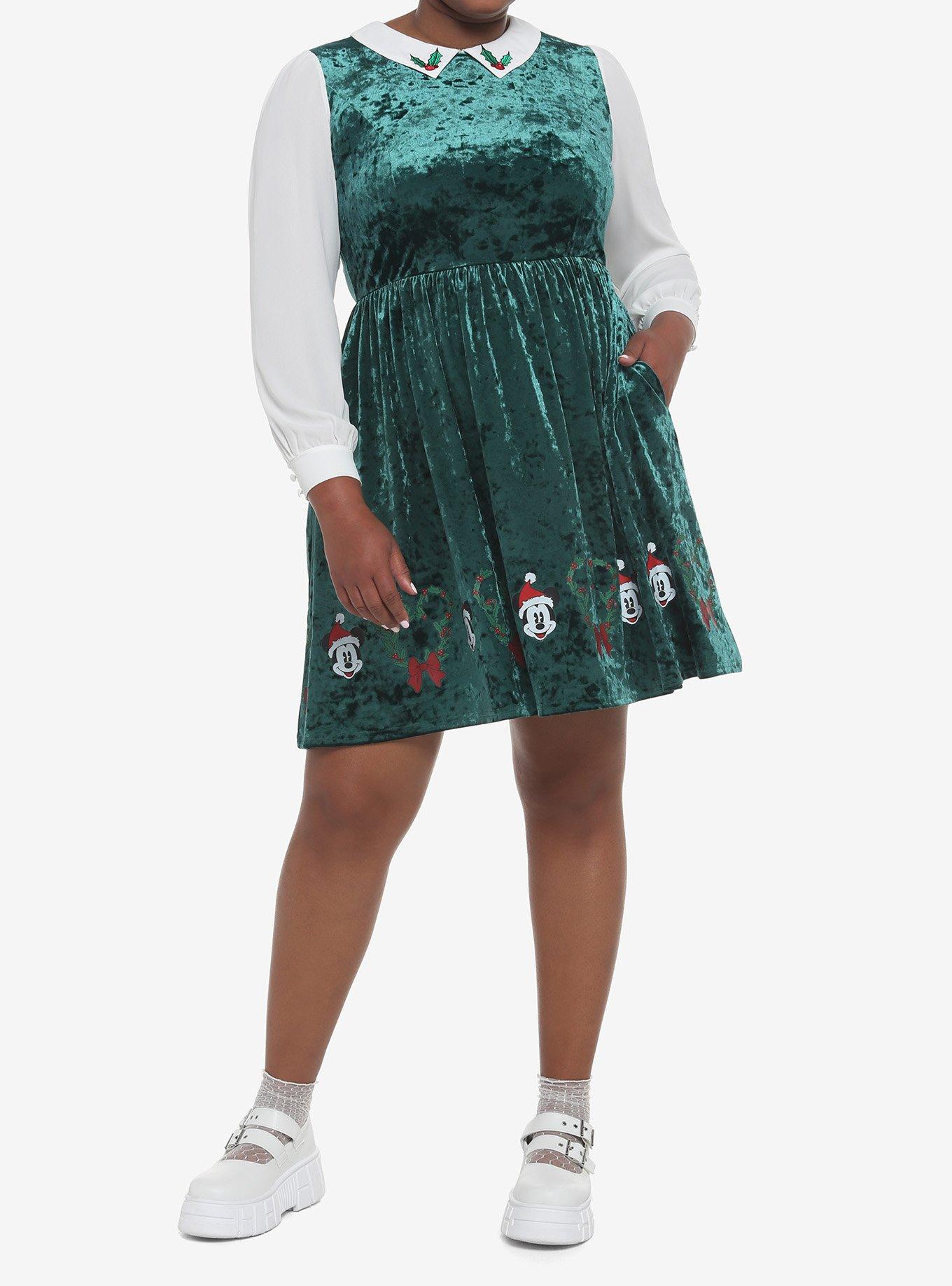 Her Universe Disney Holiday Velvet Long-Sleeve Dress Plus Size, DARK GREEN, alternate