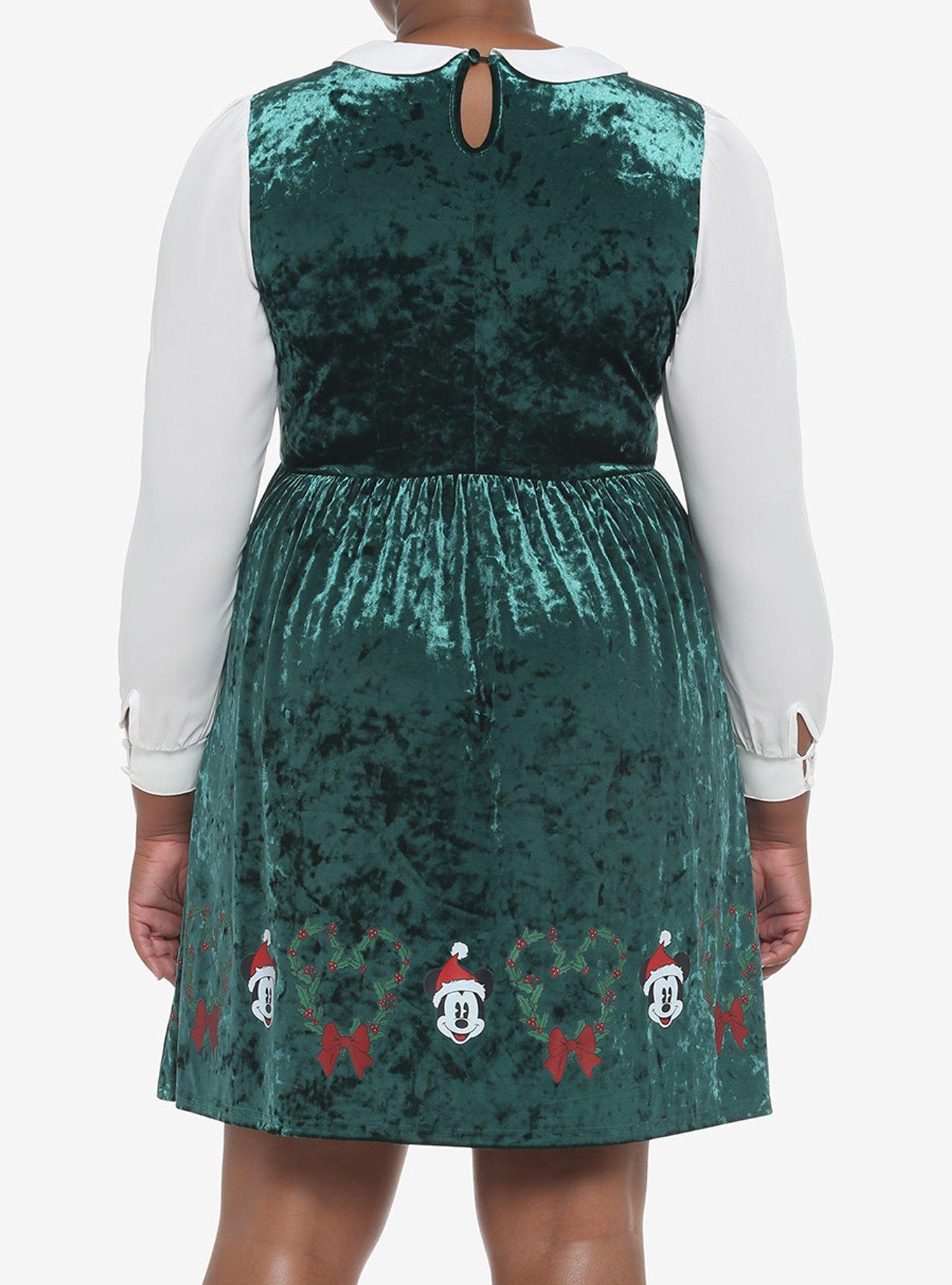 Her Universe Disney Holiday Velvet Long-Sleeve Dress Plus Size, DARK GREEN, alternate