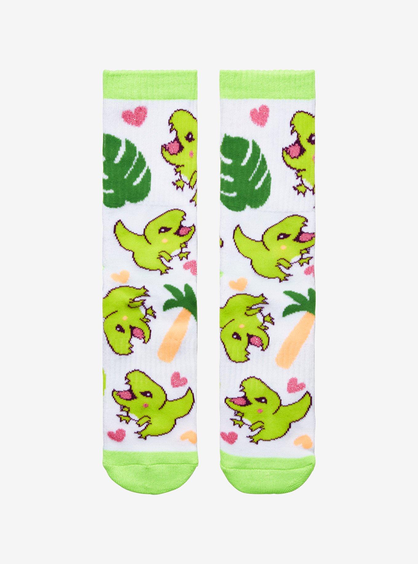 Chibi Dinosaur Tropical Crew Socks, , alternate