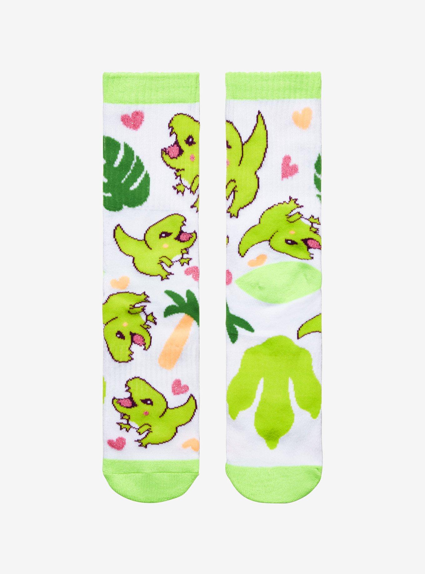 Chibi Dinosaur Tropical Crew Socks, , alternate