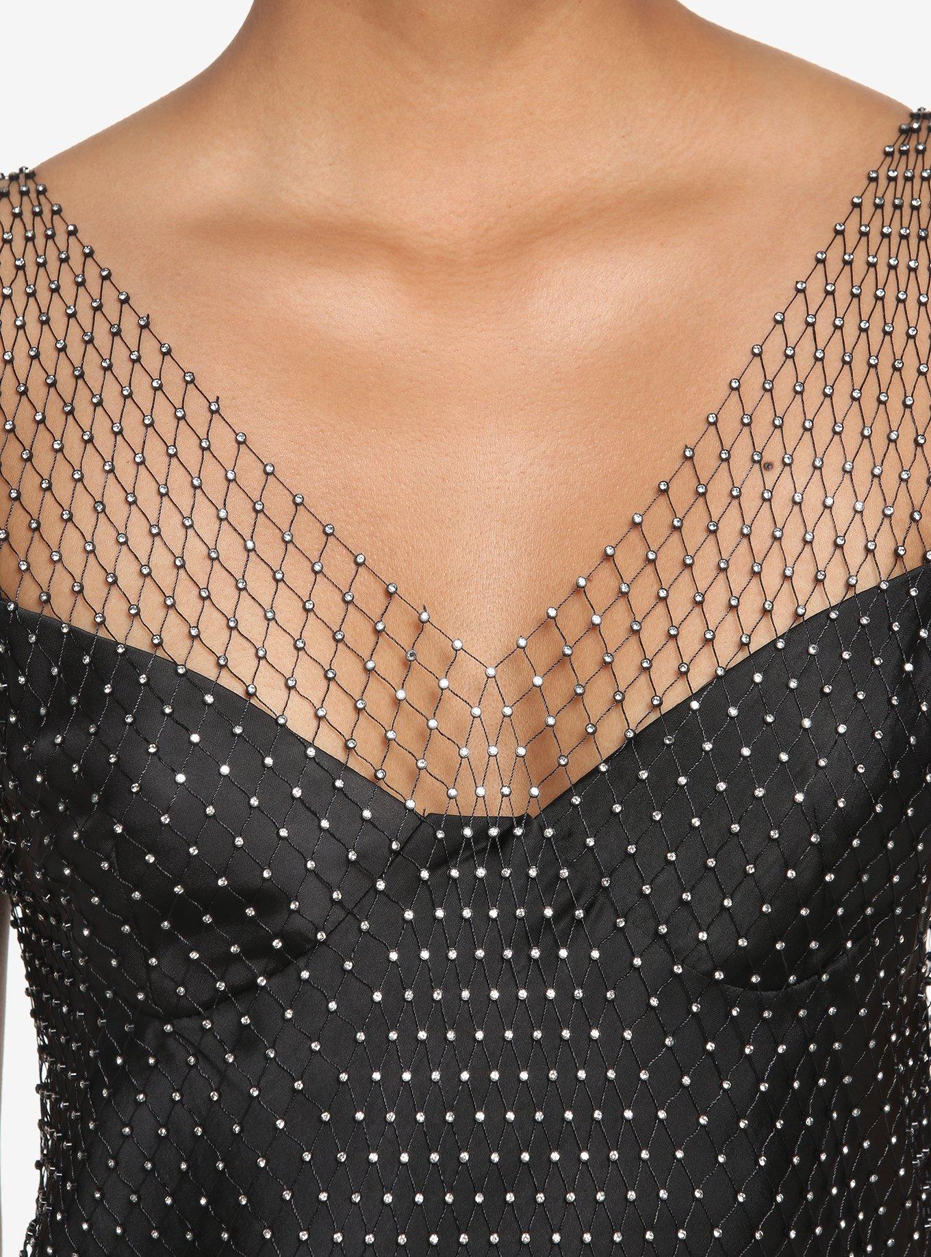 Black Rhinestone Fishnet Dress, BLACK, alternate