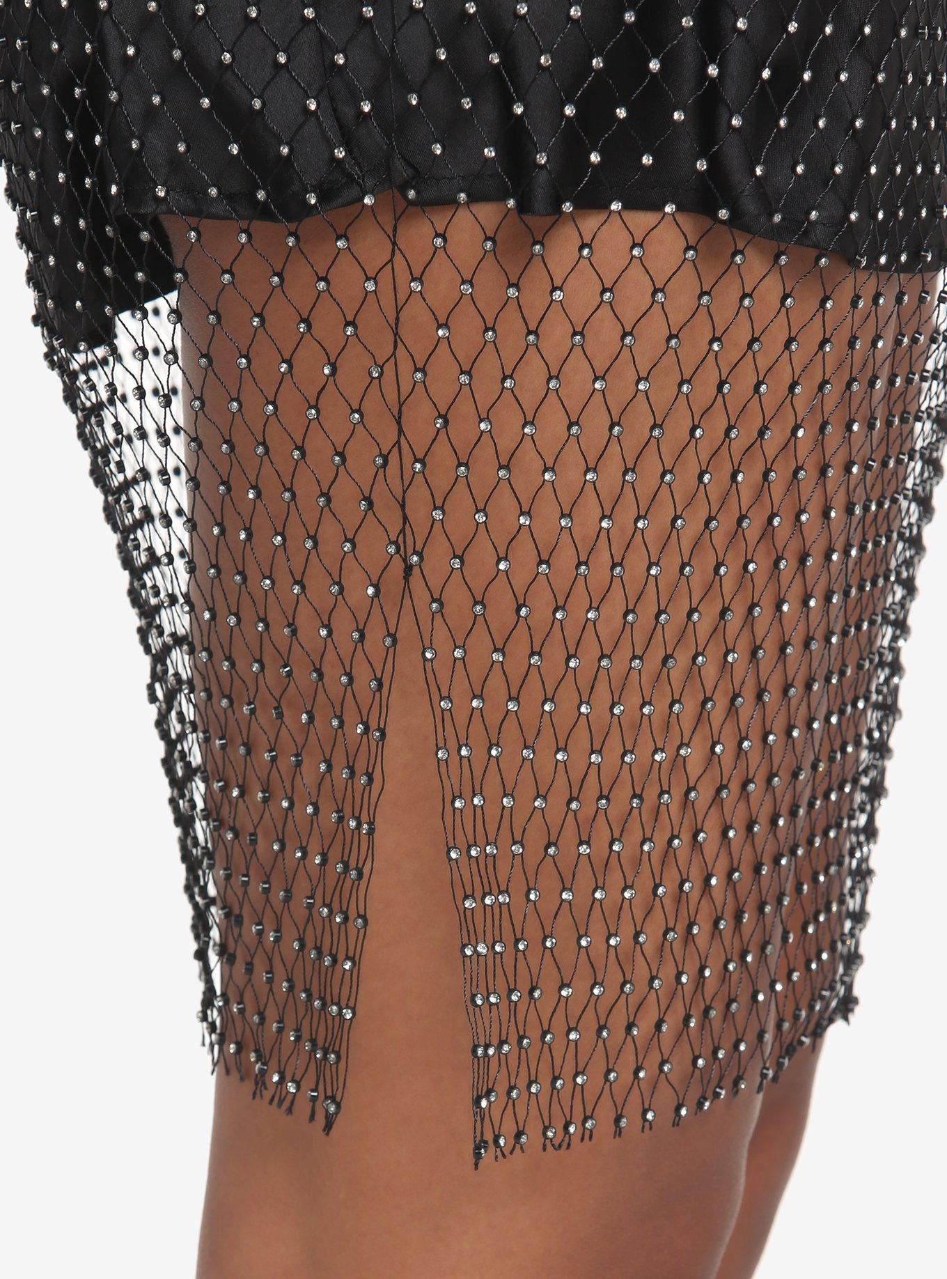 Black Rhinestone Fishnet Dress, BLACK, alternate