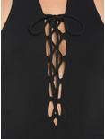Black Lace-Up Halter Dress, BLACK, alternate