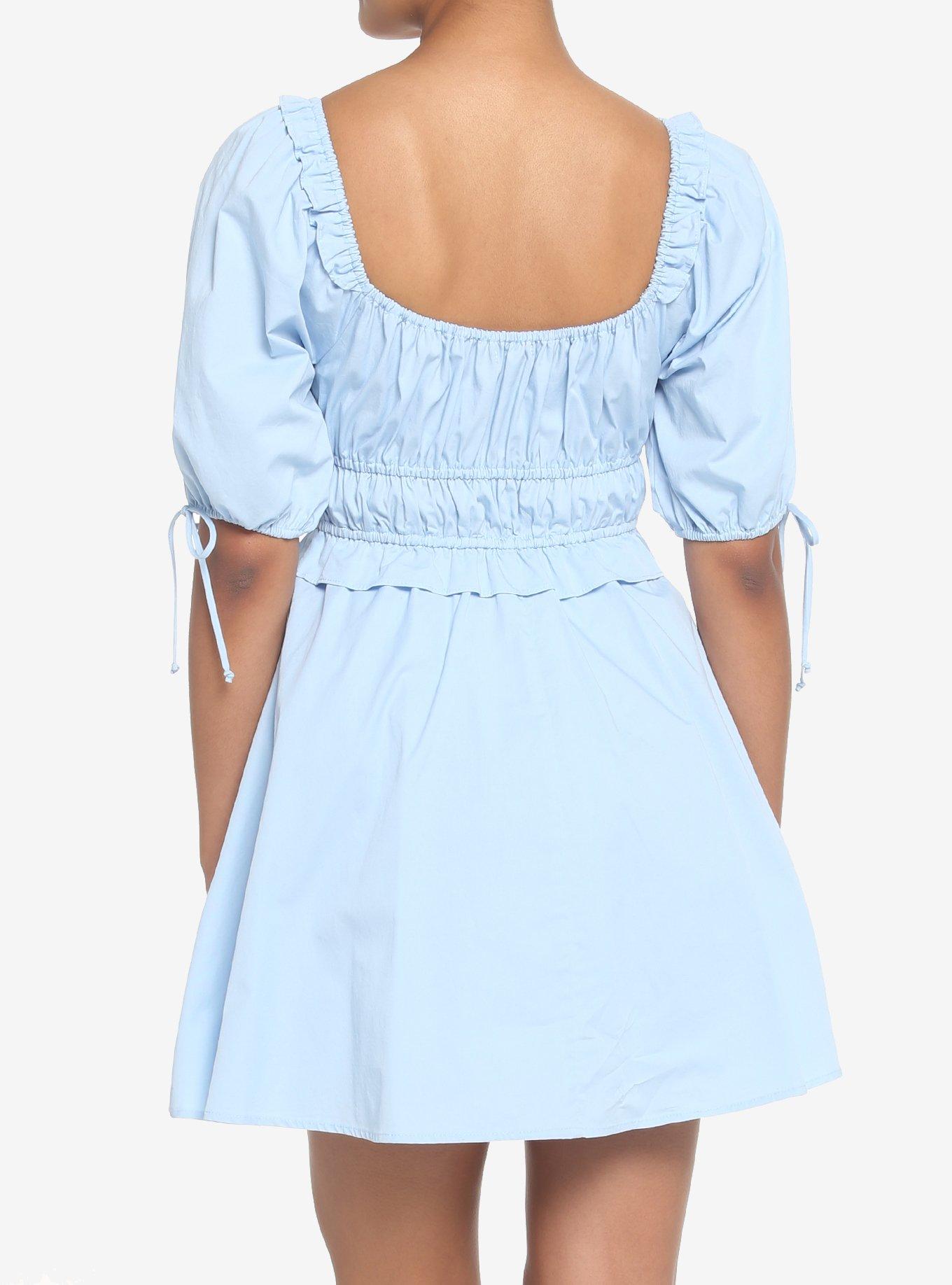 Blue Puff Sleeve Smocked Dress, BLACK, alternate