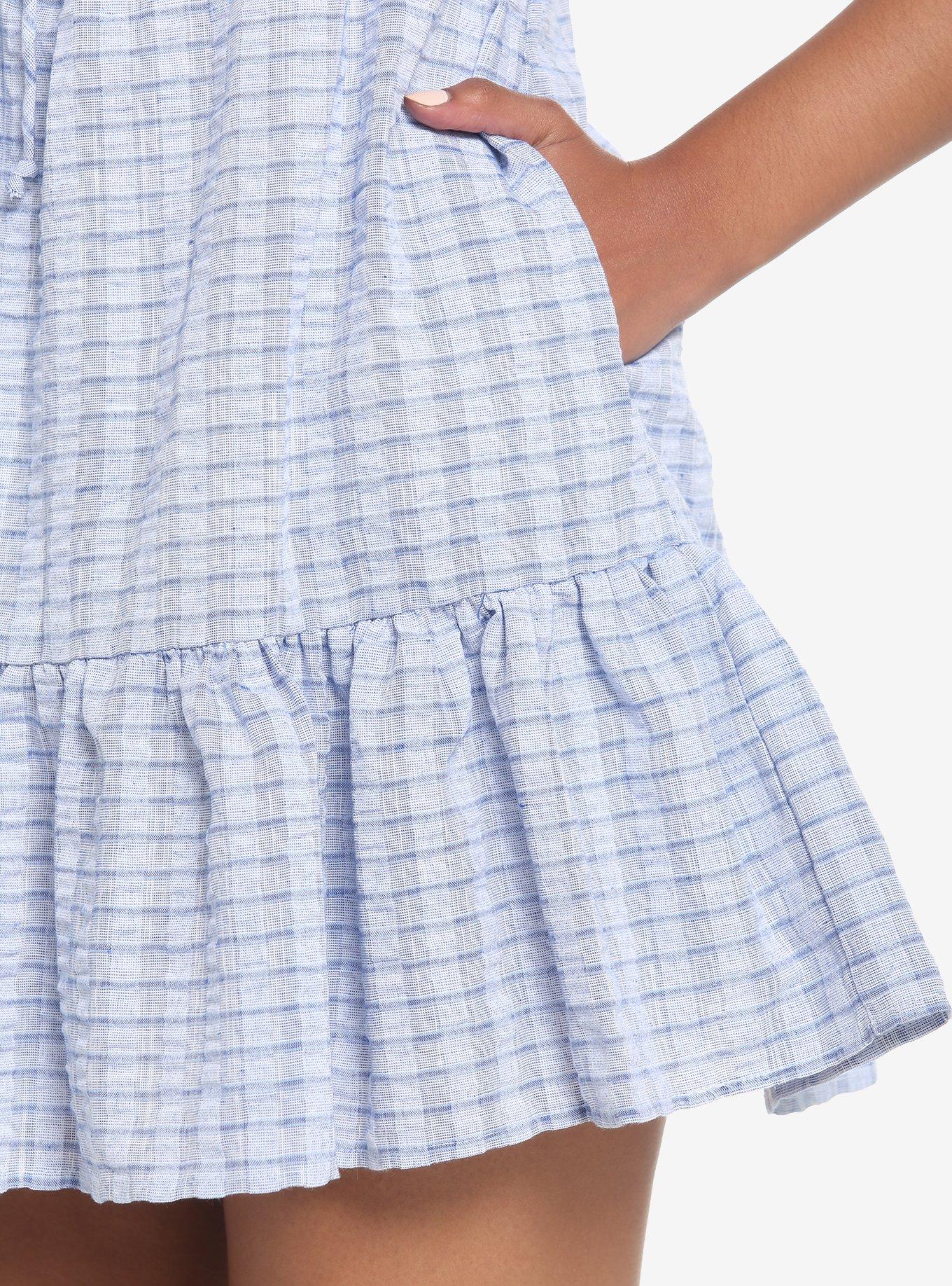 Blue Gingham Smocked Dress, BLACK, alternate