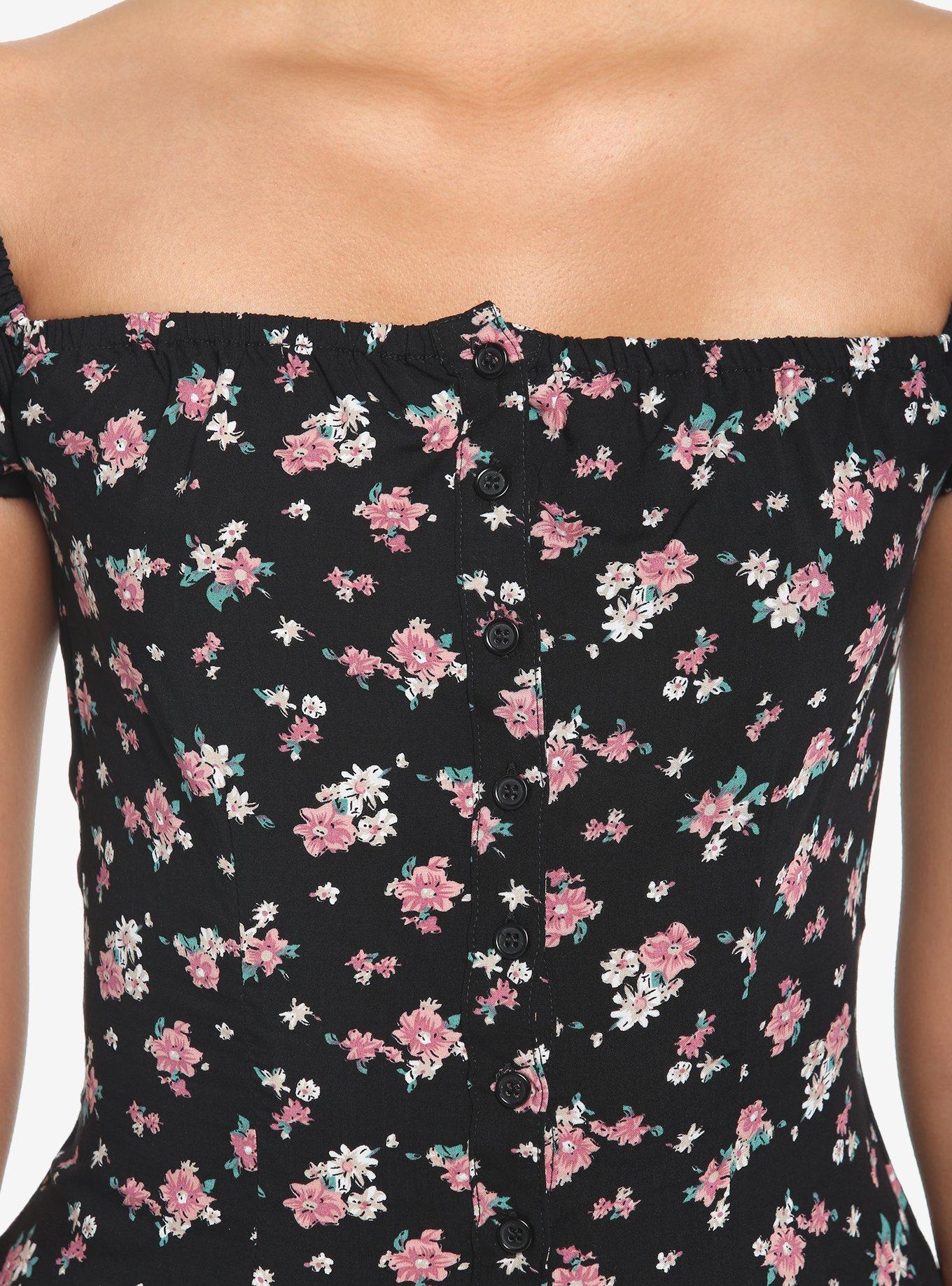 Black Floral Tiered Dress, BLACK, alternate