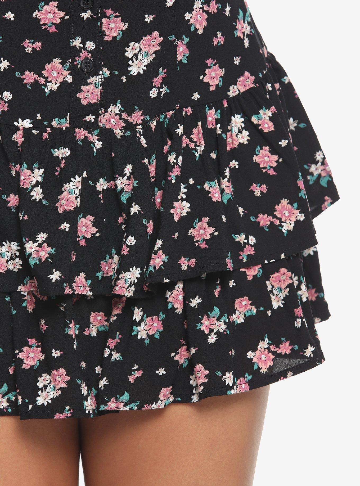 Black Floral Tiered Dress, BLACK, alternate