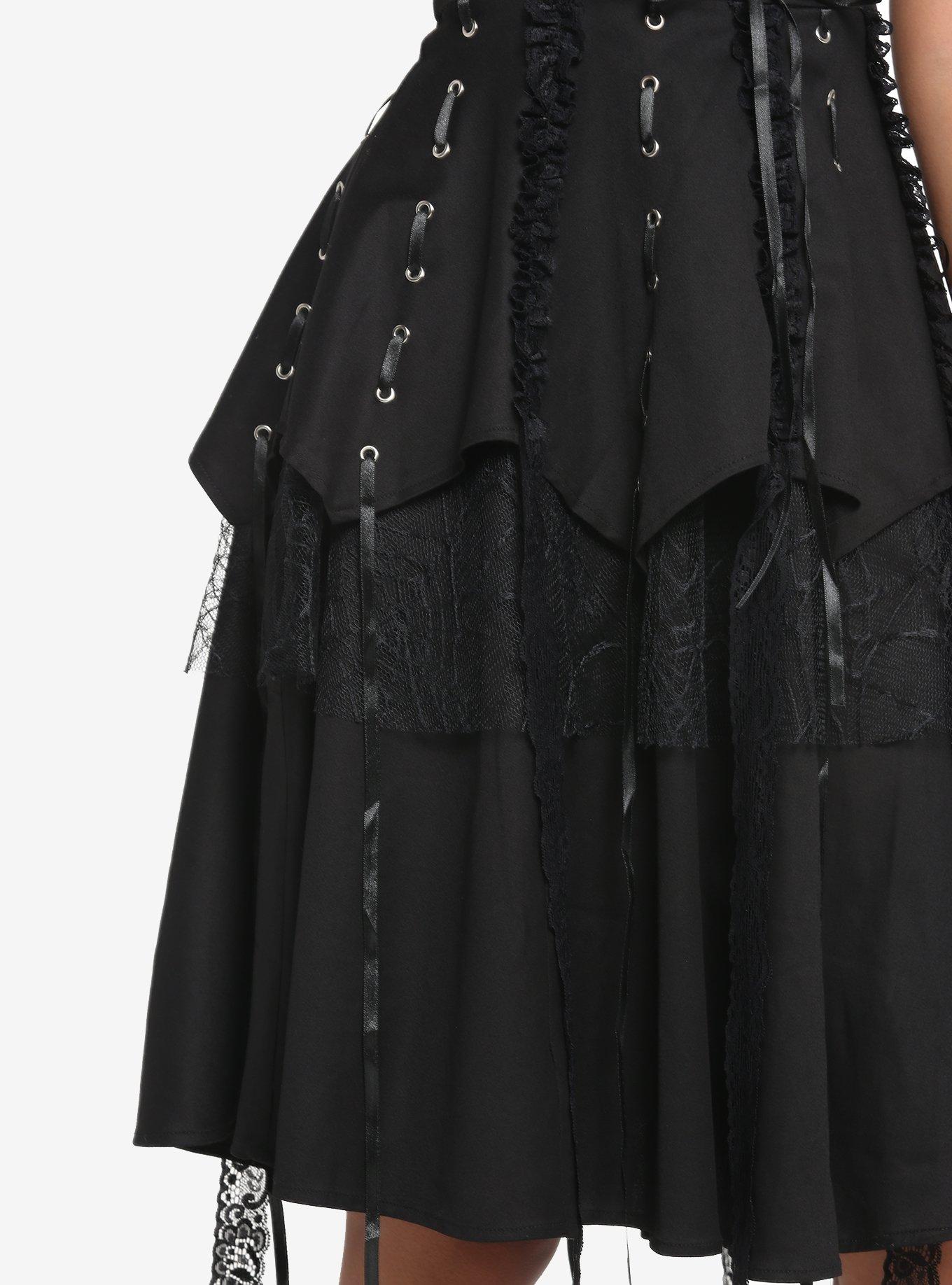 Black Gothic Tiered Halter Dress, BLACK, alternate