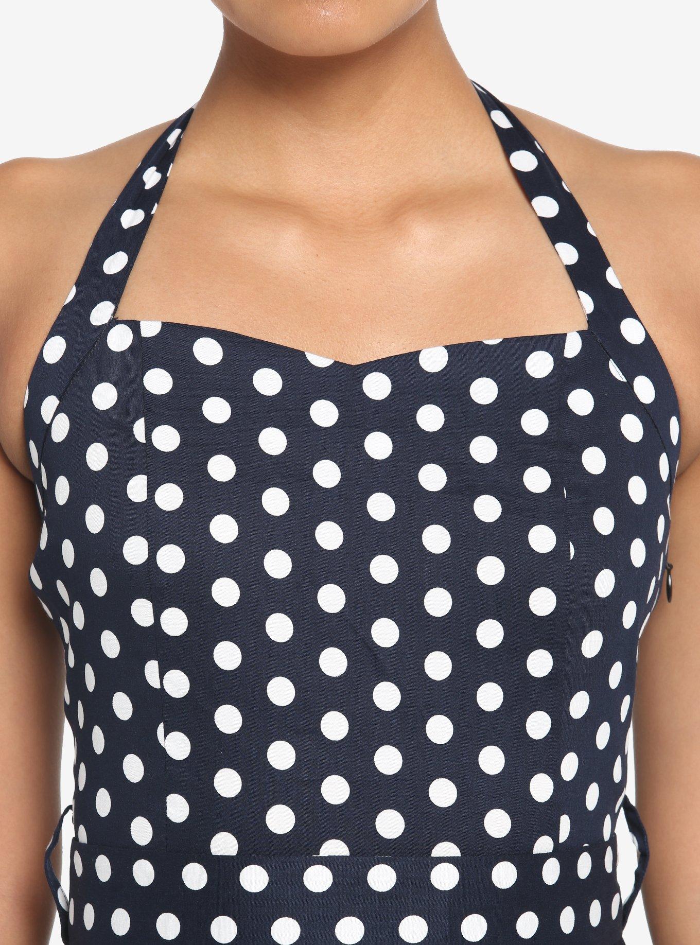 Navy Polka Dot Retro Halter Dress, BLACK, alternate