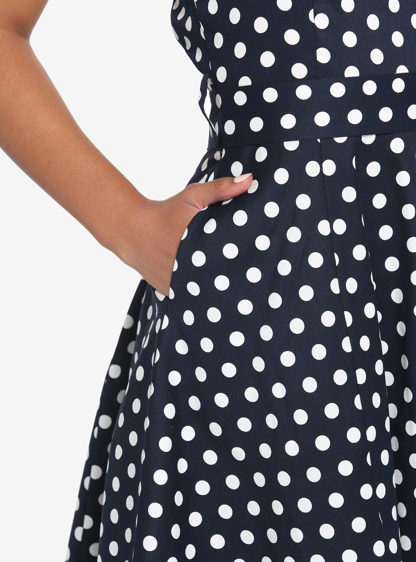 Navy Polka Dot Retro Halter Dress, BLACK, alternate