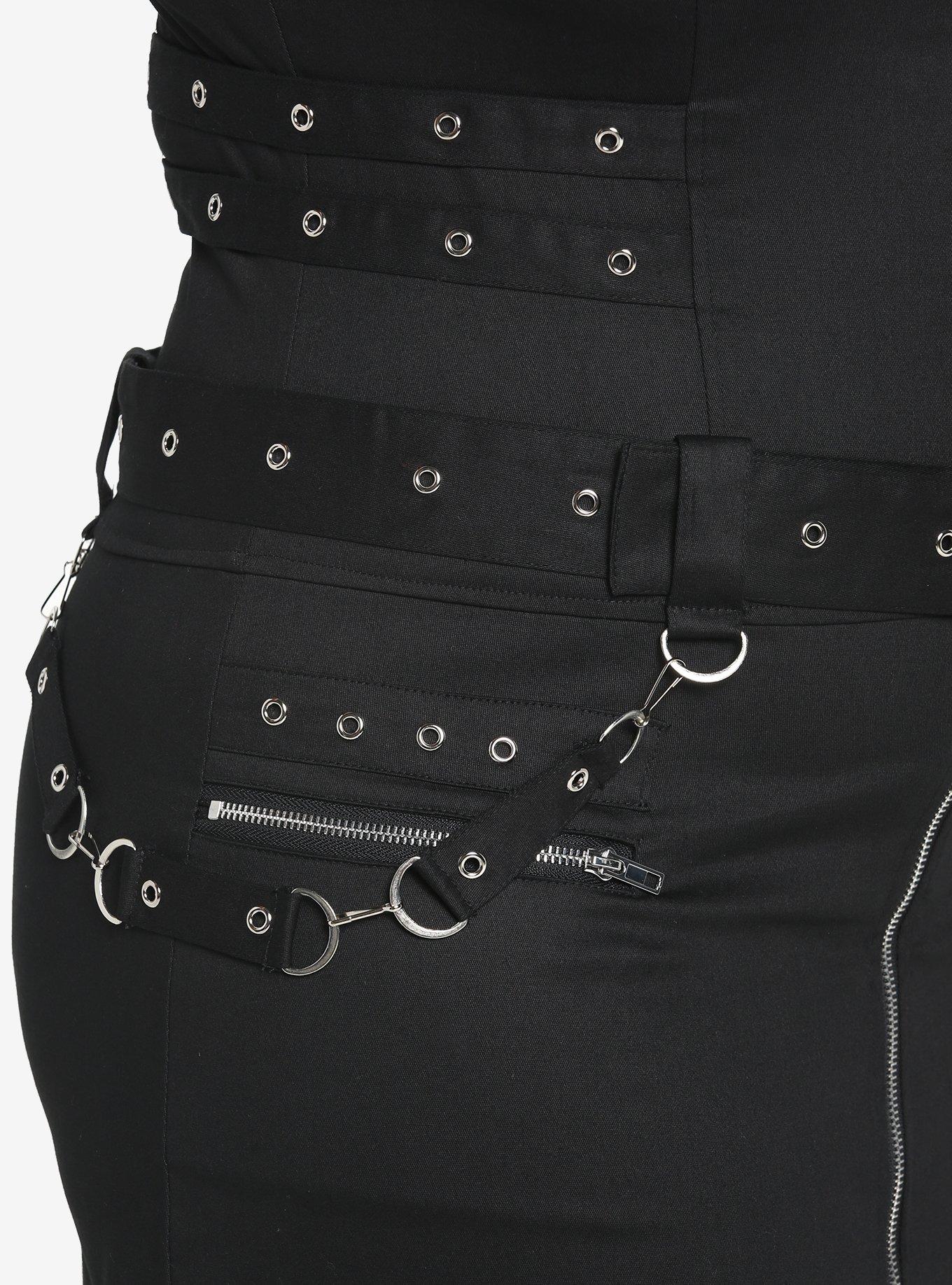 Black Grommets & Straps Zip-Up Dress Plus Size, BLACK, alternate