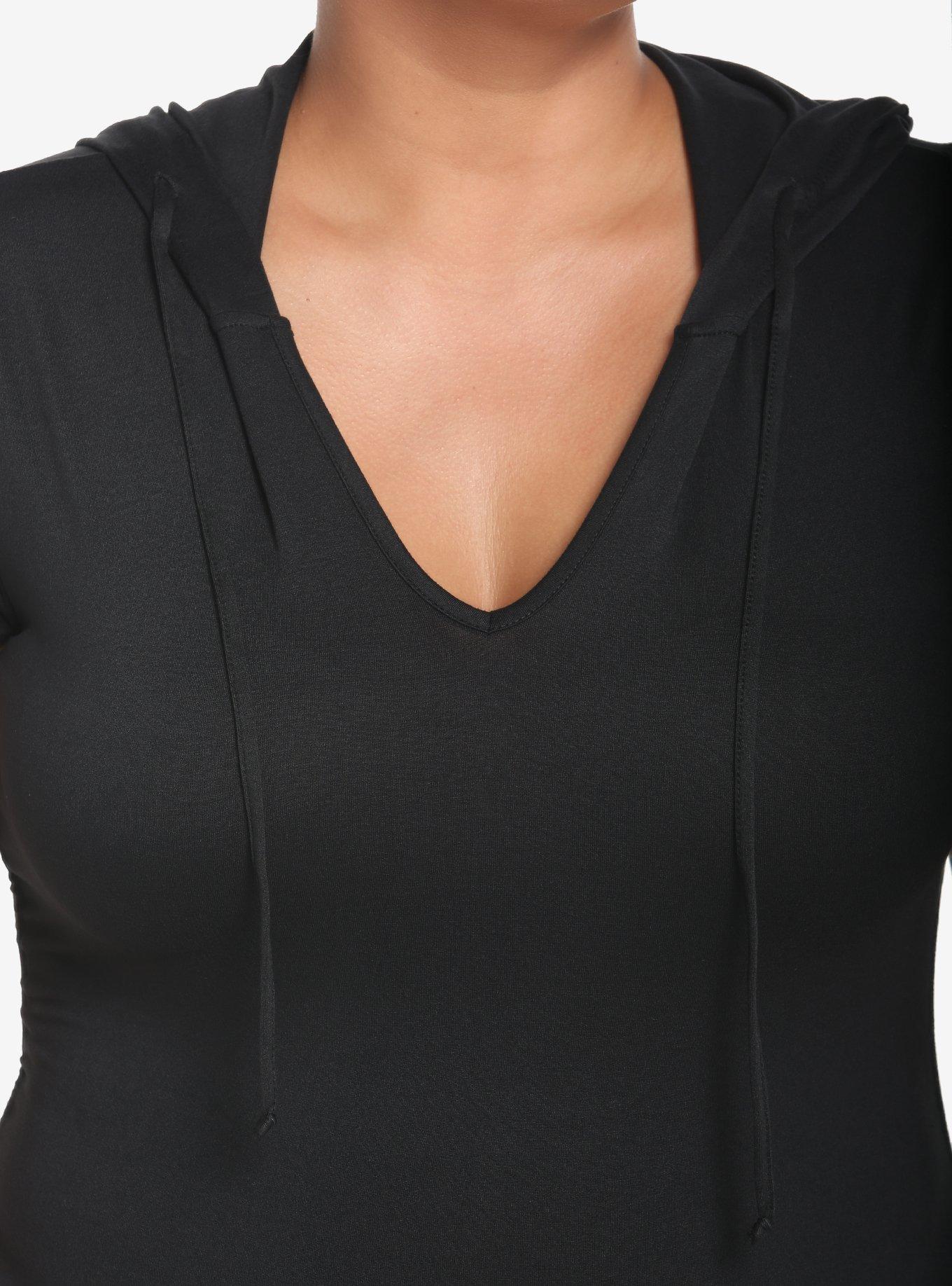 Black Ruched Hooded Dress Plus Size, BLACK, alternate