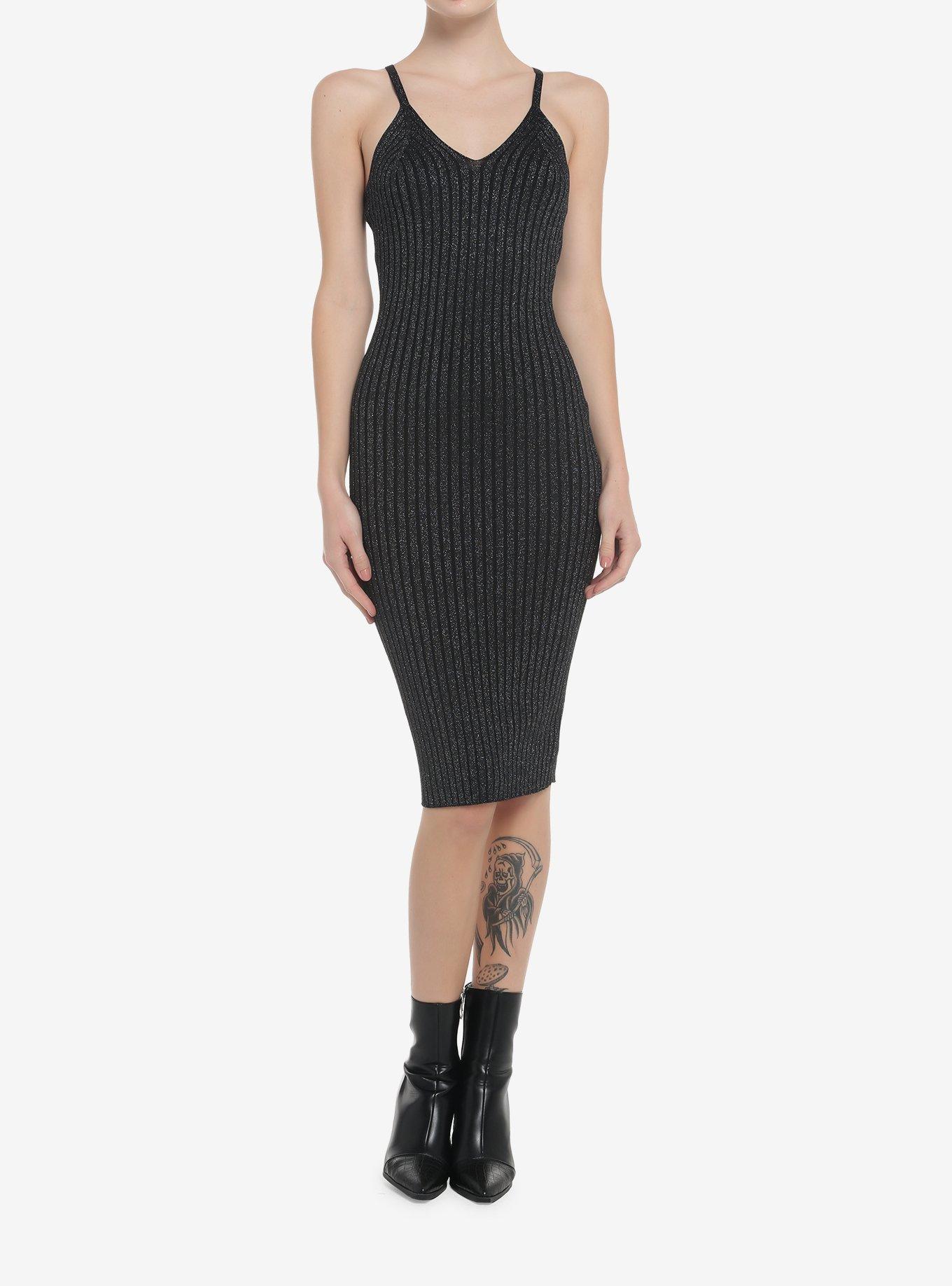 Black Sparkle Midi Bodycon Dress, BLACK, alternate