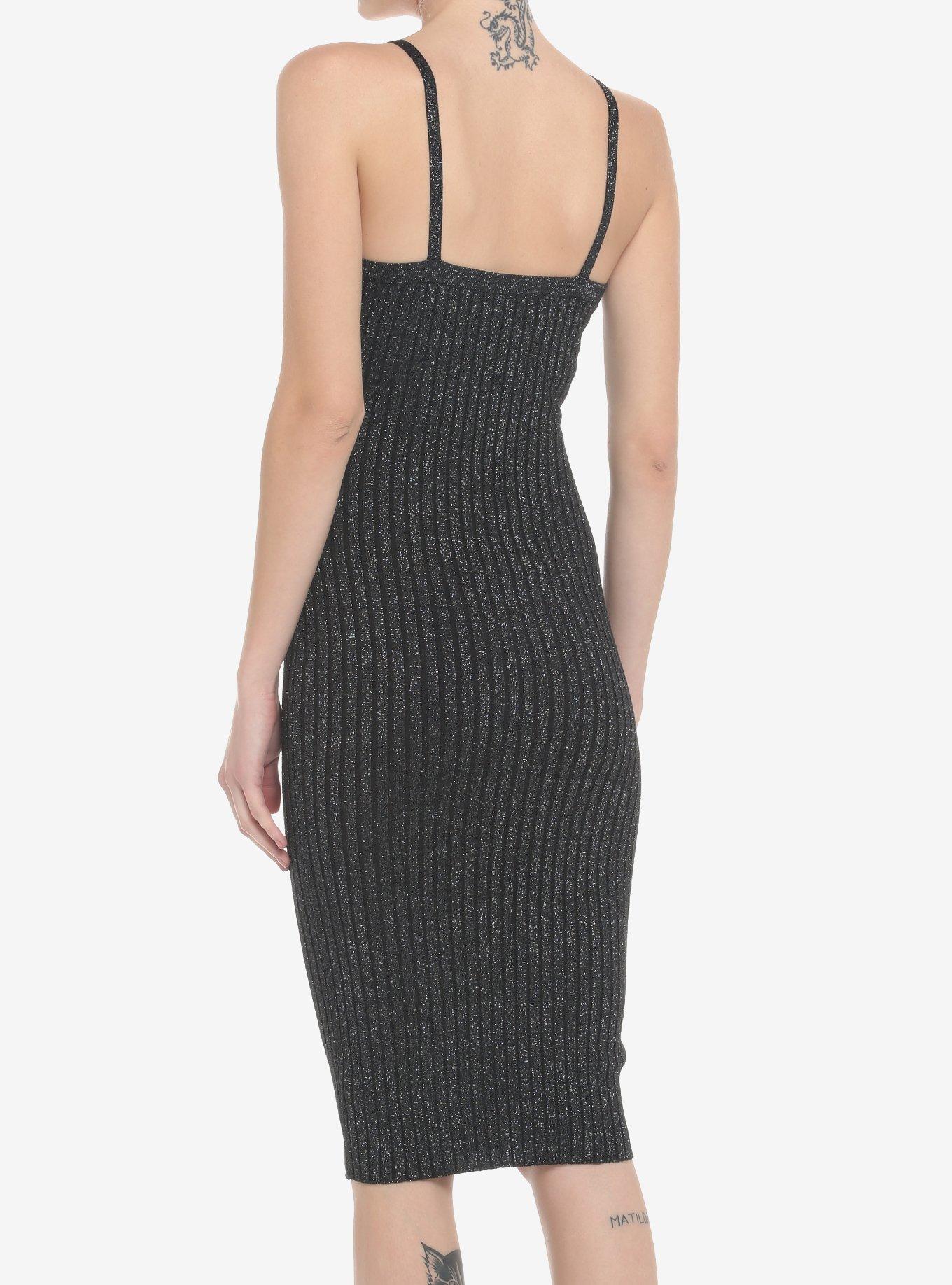 Black Sparkle Midi Bodycon Dress, BLACK, alternate