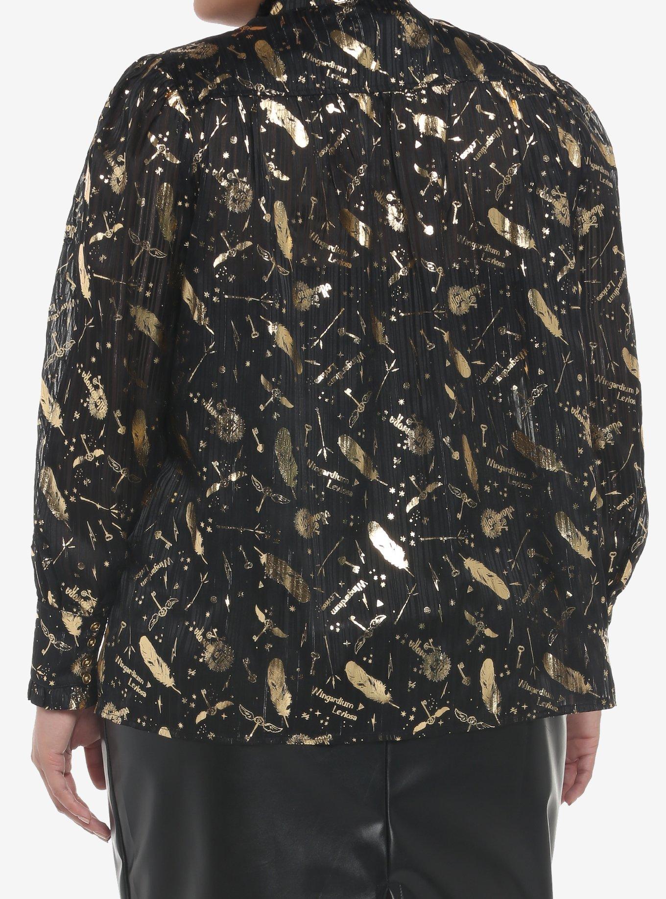 Harry Potter Spell Icons Long-Sleeve Woven Button-Up Plus Size, MULTI, alternate