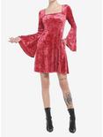 Red Crushed Velvet Bell Sleeve Mini Dress, MULTI, alternate