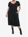 Black Puff Sleeve Corset Midi Dress Plus Size, MULTI, alternate
