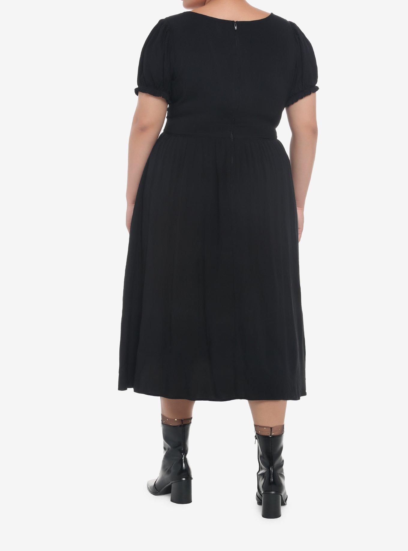 Black Puff Sleeve Corset Midi Dress Plus Size, MULTI, alternate - view 3