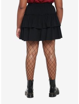 Black Ruffles Tiered Mini Skirt Plus Size, , hi-res