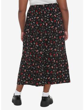 Mushroom Tiered Button-Front Midi Skirt Plus Size, , hi-res