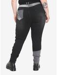 Black & Grey Patchwork Skinny Jeans Plus Size, BLACK, alternate