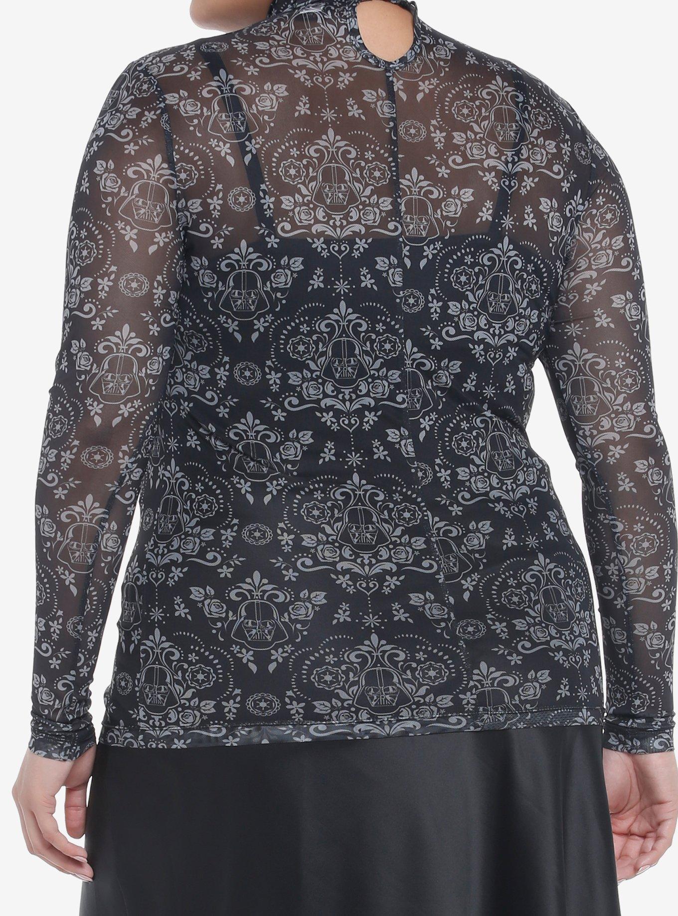 Her Universe Star Wars Darth Vader Damask Twofer Long-Sleeve Top Plus Size, BLACK, alternate