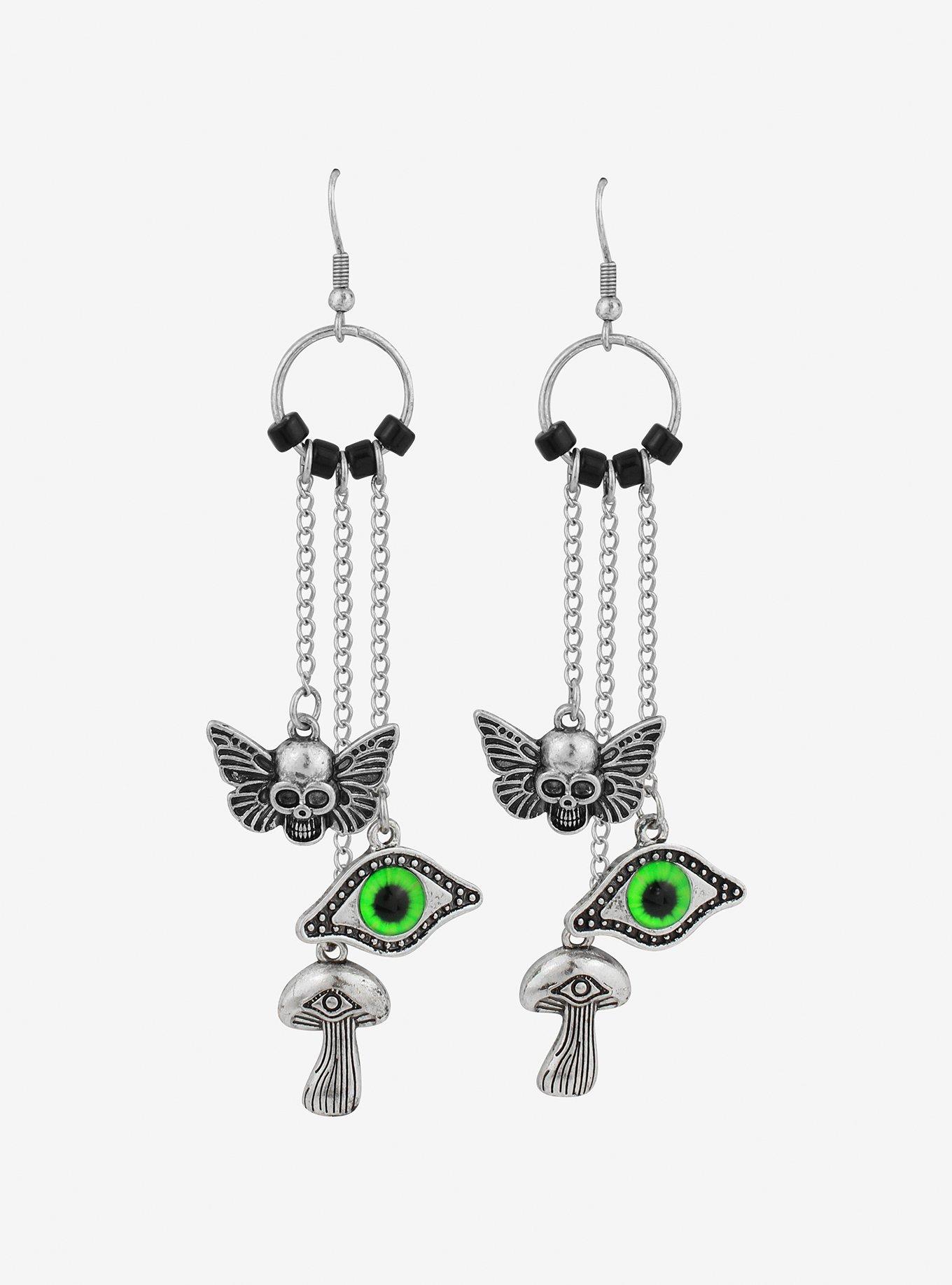Skull Eye Mushroom Drop Earrings, , alternate